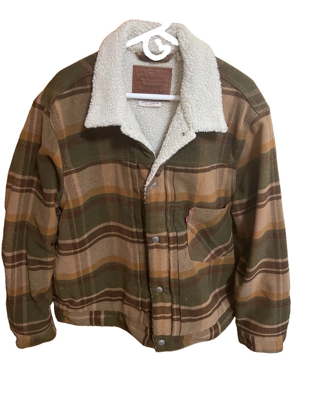 Levis Type I Plaid Sherpa Trucker Jacket Mens XL Winter Moss Green A4882 - Picture 2 of 13